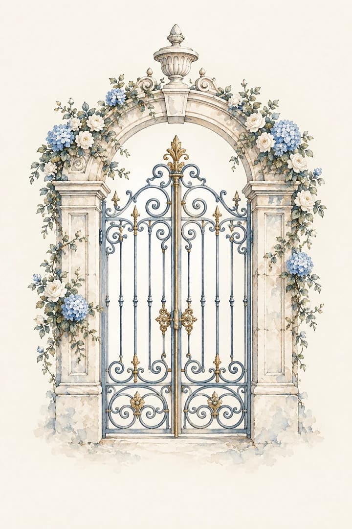 Watercolor garden gate